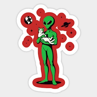 Alien carrying a cat Sticker